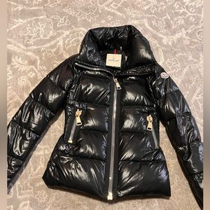 Moncler black jacket with gold zippers. Size 0. In a good condition. XS